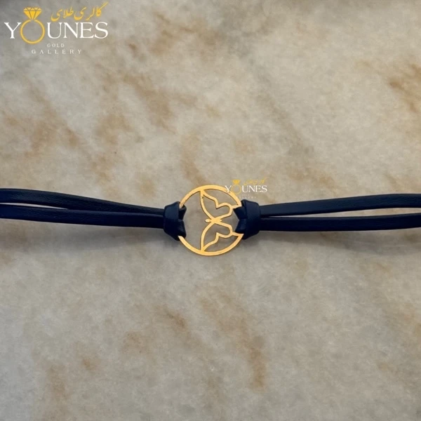 دستبند طلا چرم دولاین پروانه بزرگ